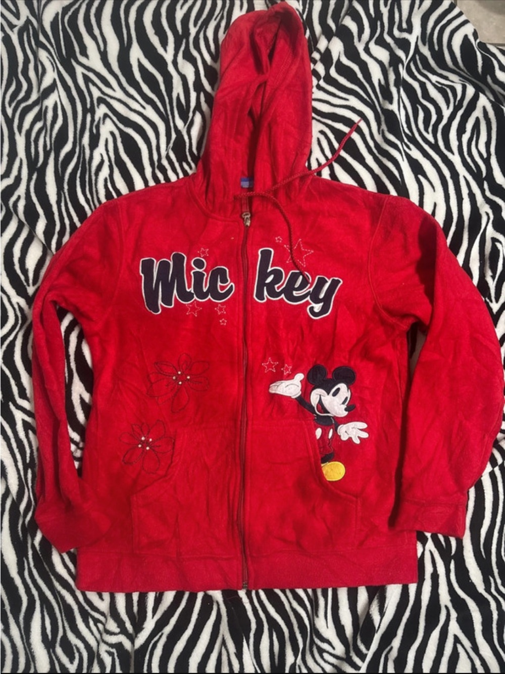 The Wonderful World of Disney Women's Red Full-Zip Fleece Hoodie. Y2K